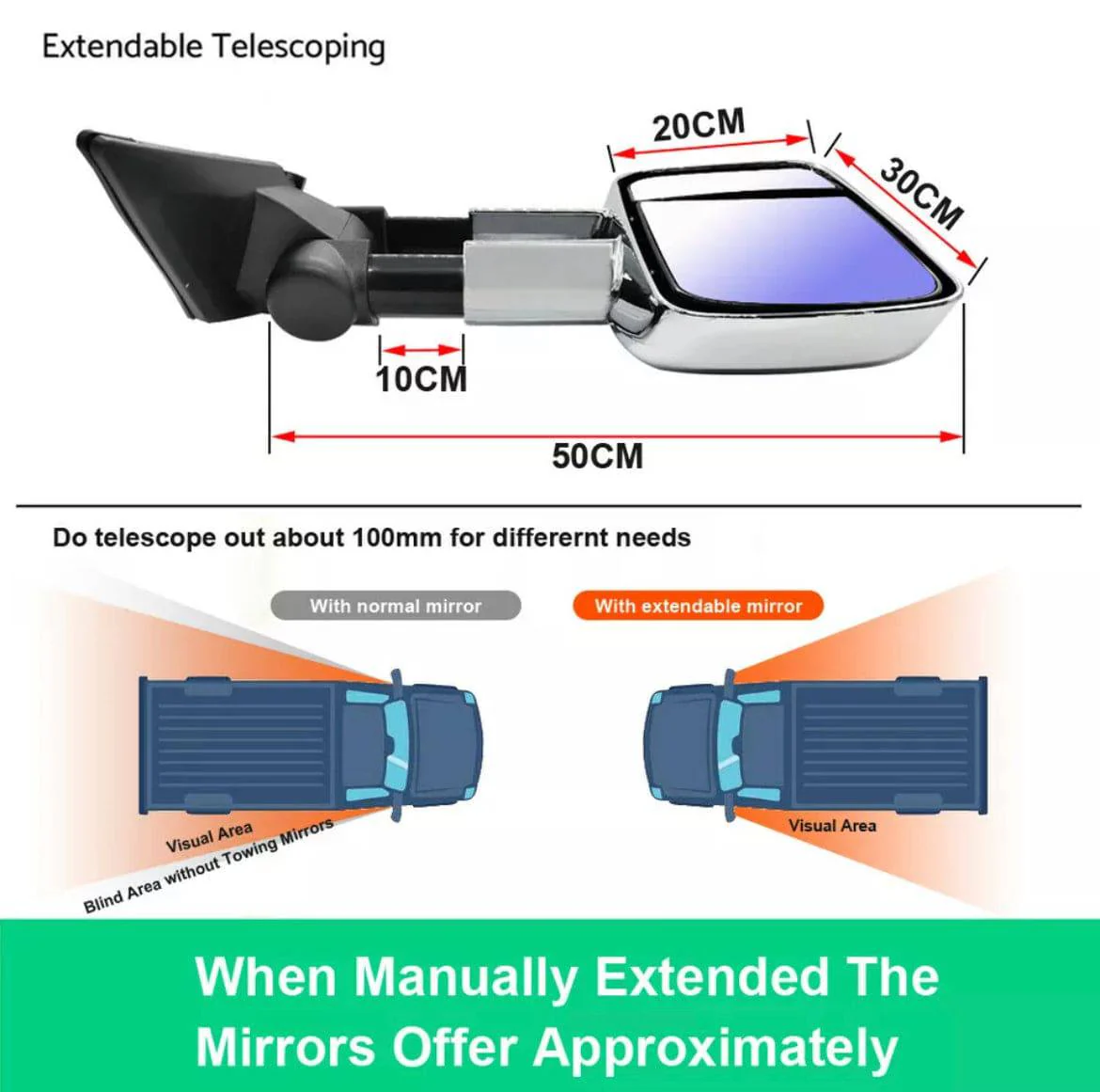 Extendable Chrome Towing Mirror Suitable For Toyota Land Cruiser 200 Series 2007-2022 Blinker (Online Only) - Image 12