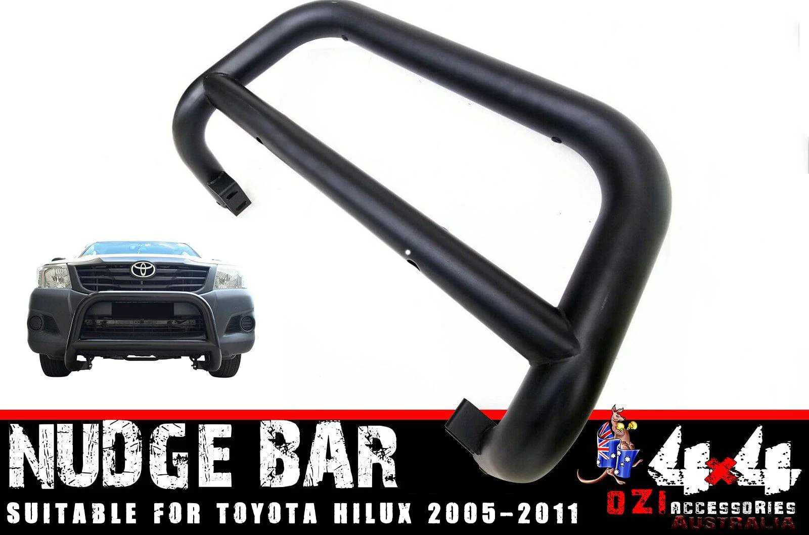 Black Steel Nudge Bar Suitable for Toyota Hilux SR & SR5 2005-2014 - Image 3