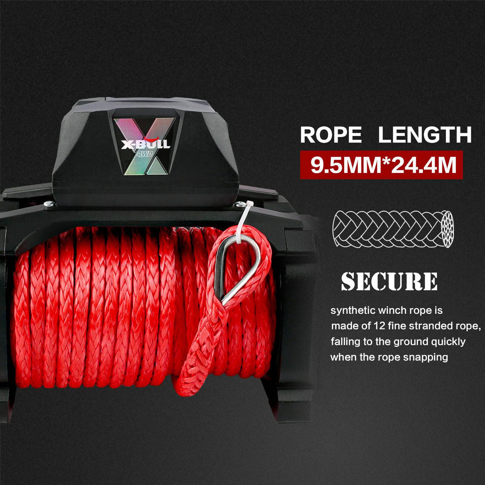 Electric Winch 12V 14500LBS/6577KG Synthetic Rope Remote Truck 4x4 4WD (Online Only) - Image 6